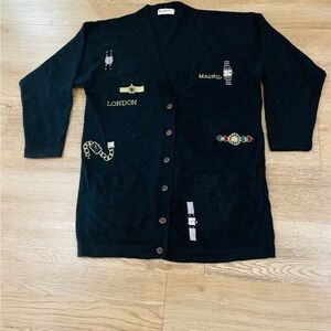 Vintage Magnolia Black CardiganWomen Sweater made of LambsWool and Angora blend